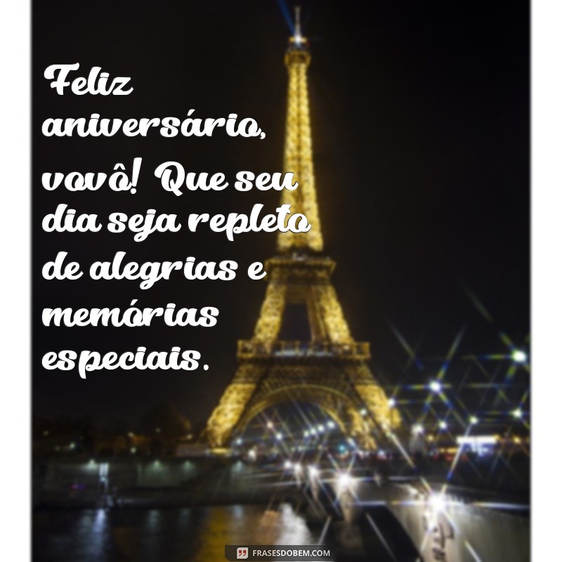 feliz aniversário para o avô Feliz aniversário, vovô! Que seu dia seja repleto de alegrias e memórias especiais.