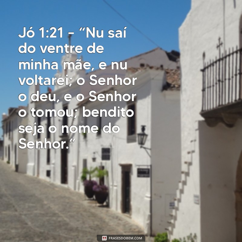 passagem de jo na bíblia Jó 1:21 – “Nu saí do ventre de minha mãe, e nu voltarei; o Senhor o deu, e o Senhor o tomou; bendito seja o nome do Senhor.”