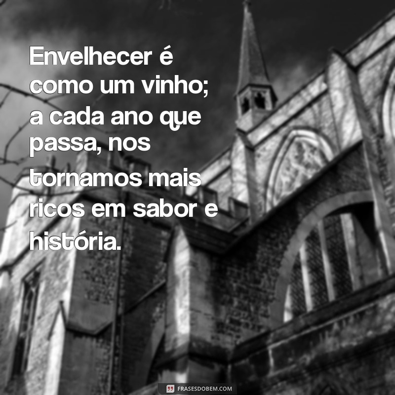 orgulho de envelhecer frases Envelhecer é como um vinho; a cada ano que passa, nos tornamos mais ricos em sabor e história.