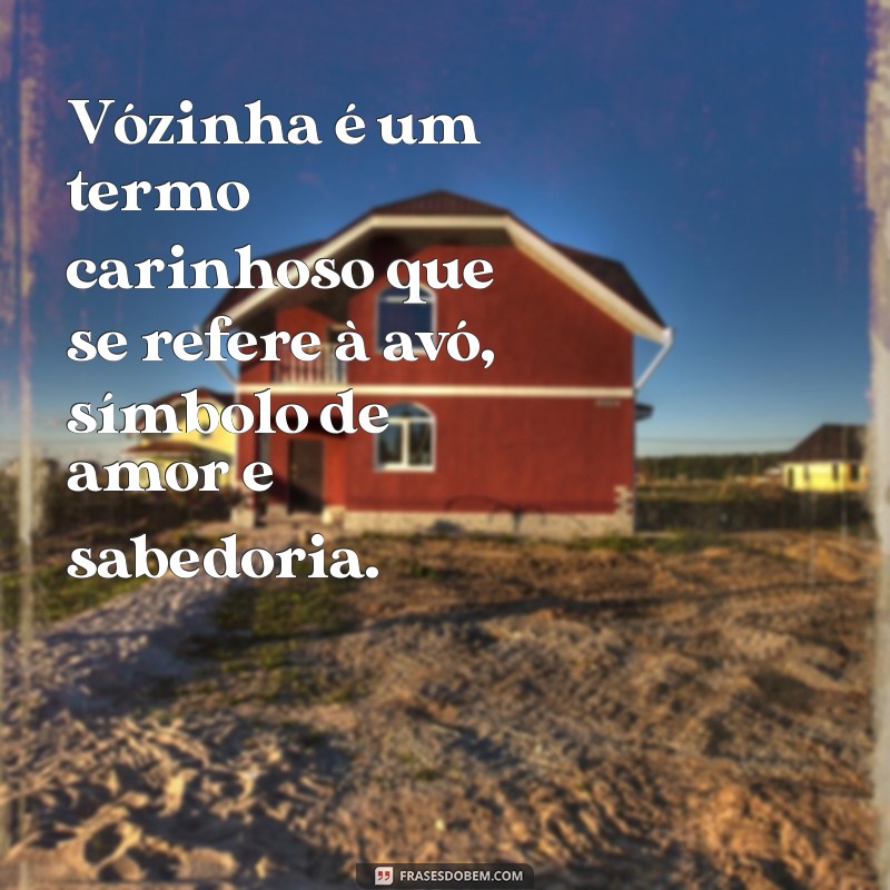 vózinha significado Vózinha é um termo carinhoso que se refere à avó, símbolo de amor e sabedoria.