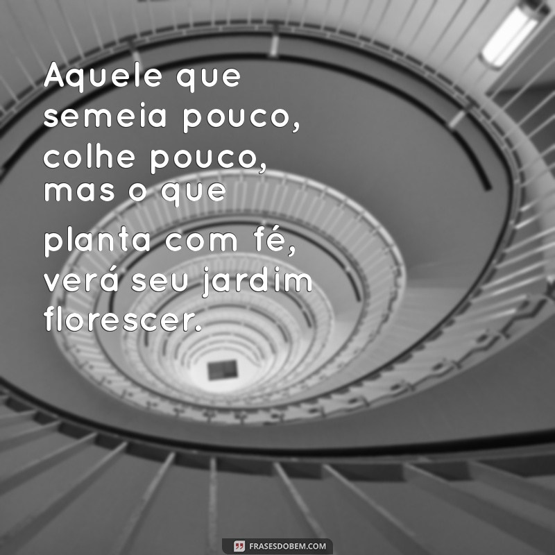 aquele que semeia pouco Aquele que semeia pouco, colhe pouco, mas o que planta com fé, verá seu jardim florescer.