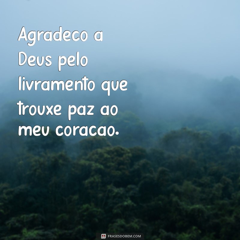 agradeço a deus pelo livramento Agradeço a Deus pelo livramento que trouxe paz ao meu coração.