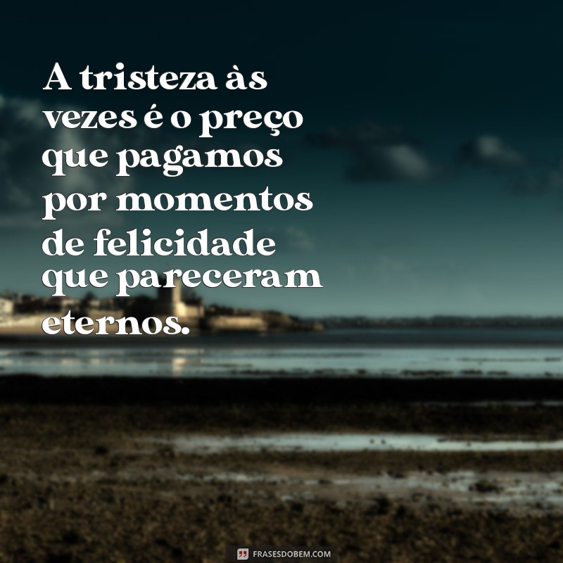 frases sobre tristeza A tristeza às vezes é o preço que pagamos por momentos de felicidade que pareceram eternos.