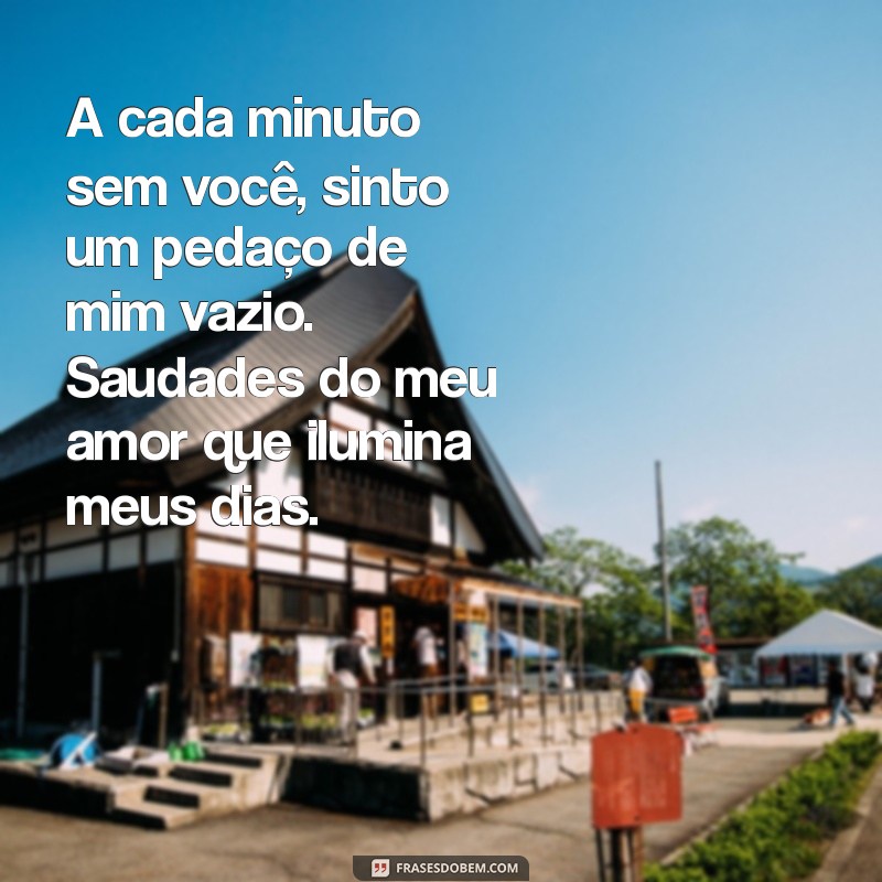 saudades do meu amor texto A cada minuto sem você, sinto um pedaço de mim vazio. Saudades do meu amor que ilumina meus dias.