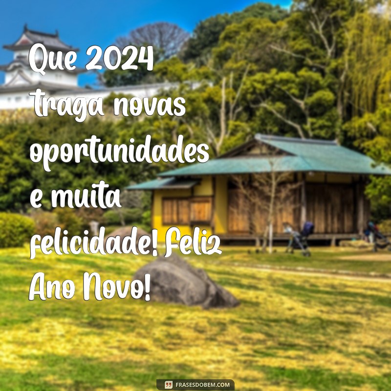 mensagem de ano novo para 2024 Que 2024 traga novas oportunidades e muita felicidade! Feliz Ano Novo!