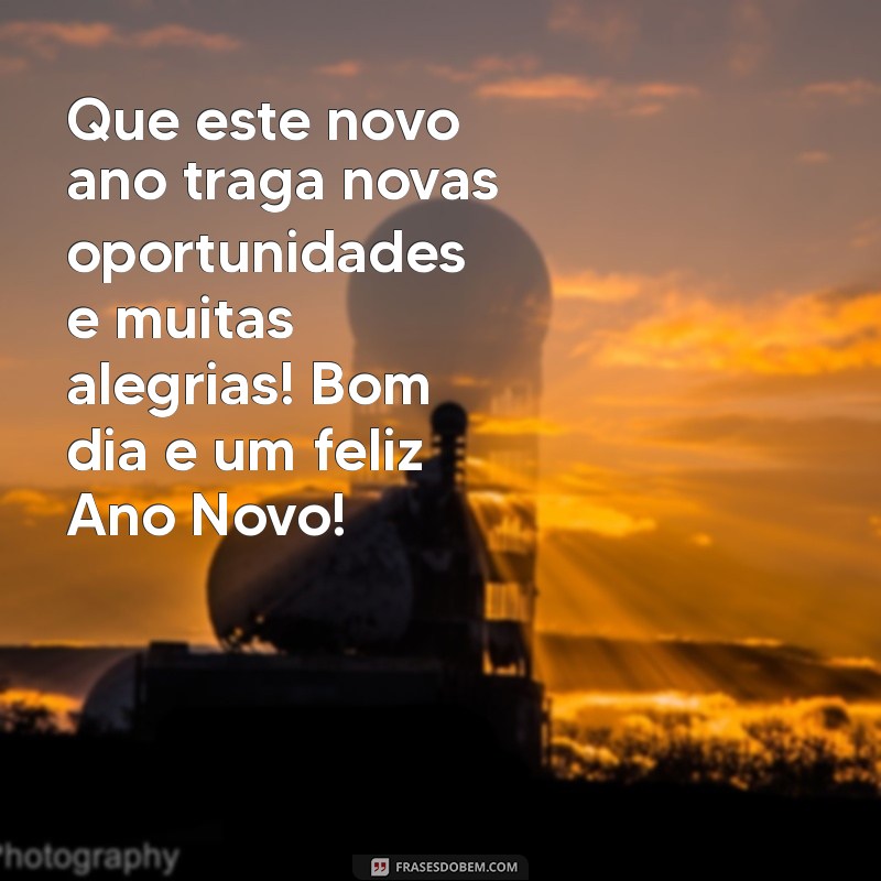 mensagem de bom dia ano novo Que este novo ano traga novas oportunidades e muitas alegrias! Bom dia e um feliz Ano Novo!