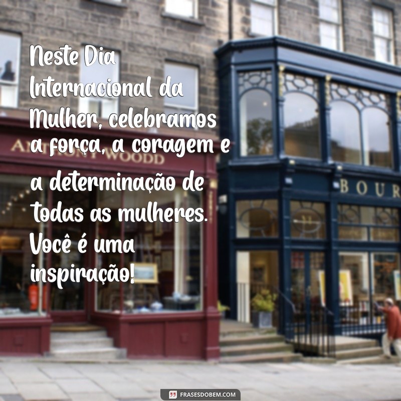 mensagem dia das mulheres para clientes Neste Dia Internacional da Mulher, celebramos a força, a coragem e a determinação de todas as mulheres. Você é uma inspiração!