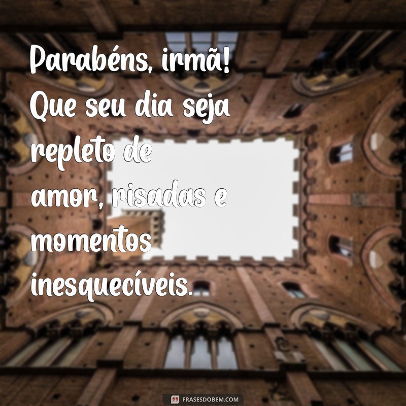 mensagem niver irma Parabéns, irmã! Que seu dia seja repleto de amor, risadas e momentos inesquecíveis.