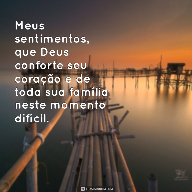 meus sentimentos que deus conforte seu coração e de toda sua família Meus sentimentos, que Deus conforte seu coração e de toda sua família neste momento difícil.