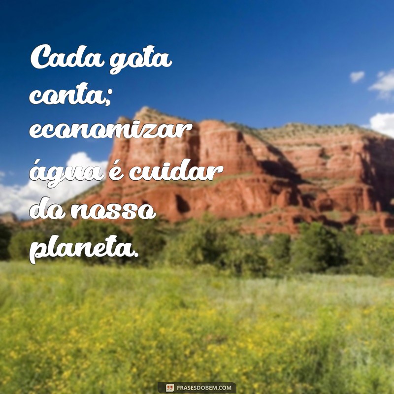 frases sobre economizar água Cada gota conta; economizar água é cuidar do nosso planeta.