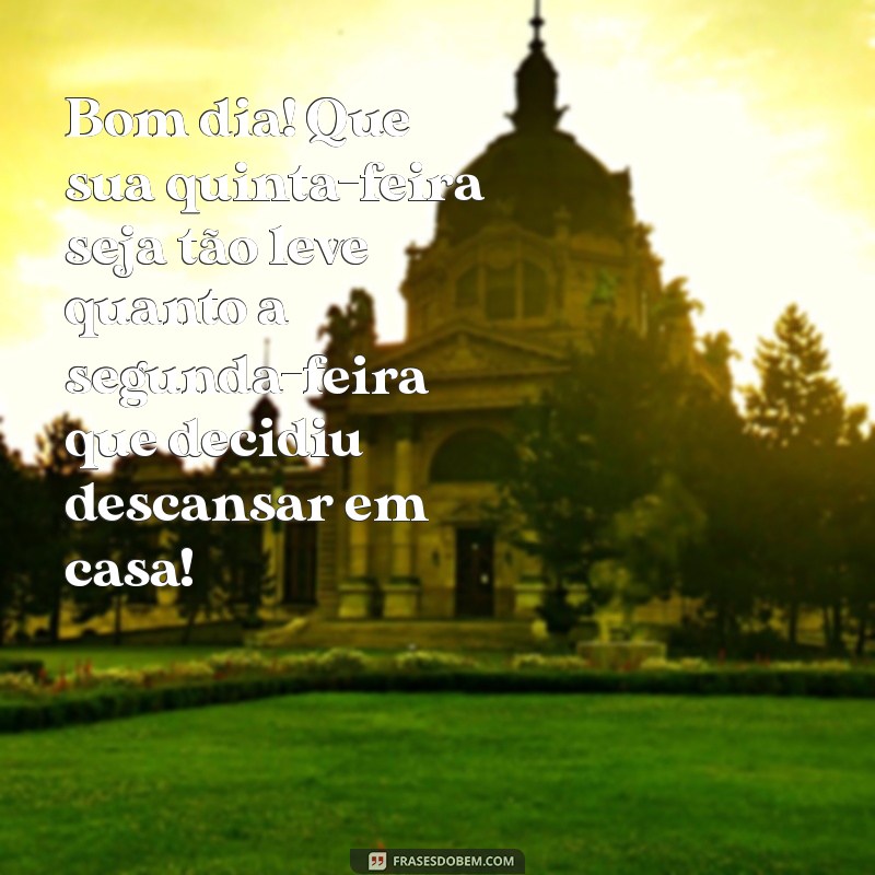 bom dia quinta feira engraçado Bom dia! Que sua quinta-feira seja tão leve quanto a segunda-feira que decidiu descansar em casa!