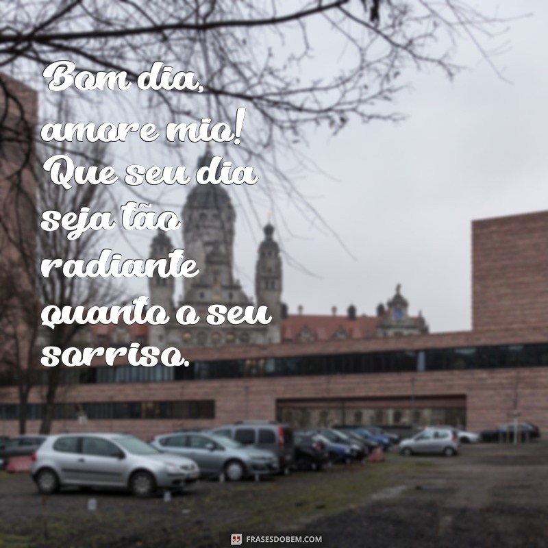 bom dia amore mio Bom dia, amore mio! Que seu dia seja tão radiante quanto o seu sorriso.