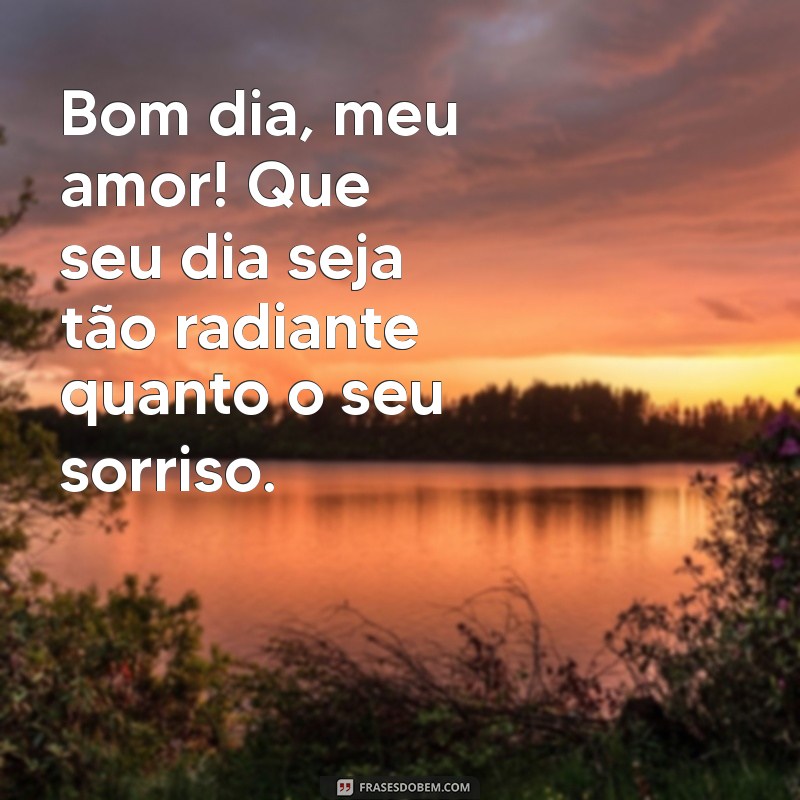 bom dia pro meu amor Bom dia, meu amor! Que seu dia seja tão radiante quanto o seu sorriso.