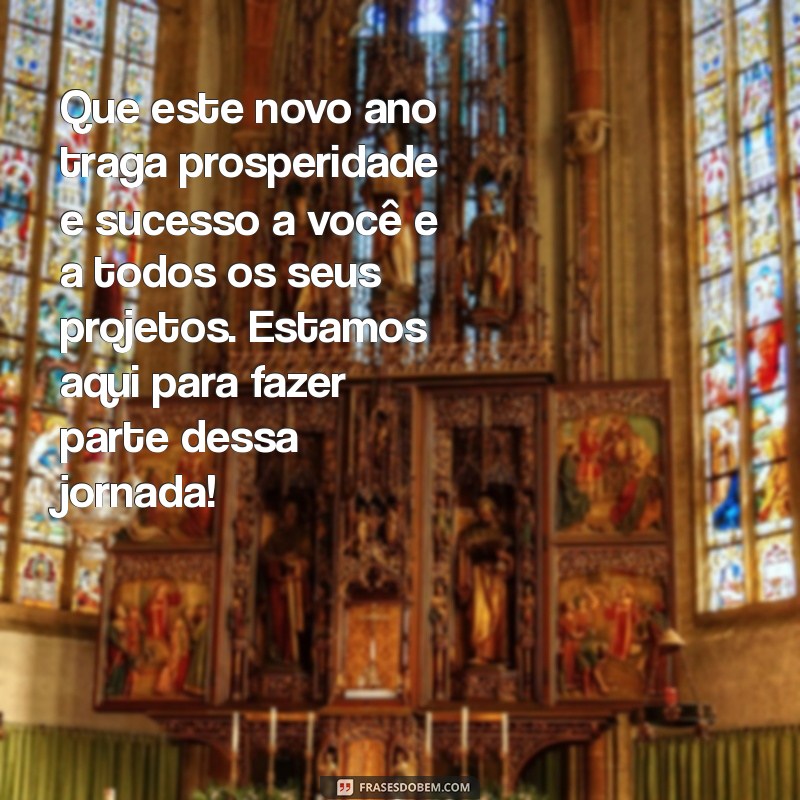 mensagem de inicio de ano para clientes Que este novo ano traga prosperidade e sucesso a você e a todos os seus projetos. Estamos aqui para fazer parte dessa jornada!