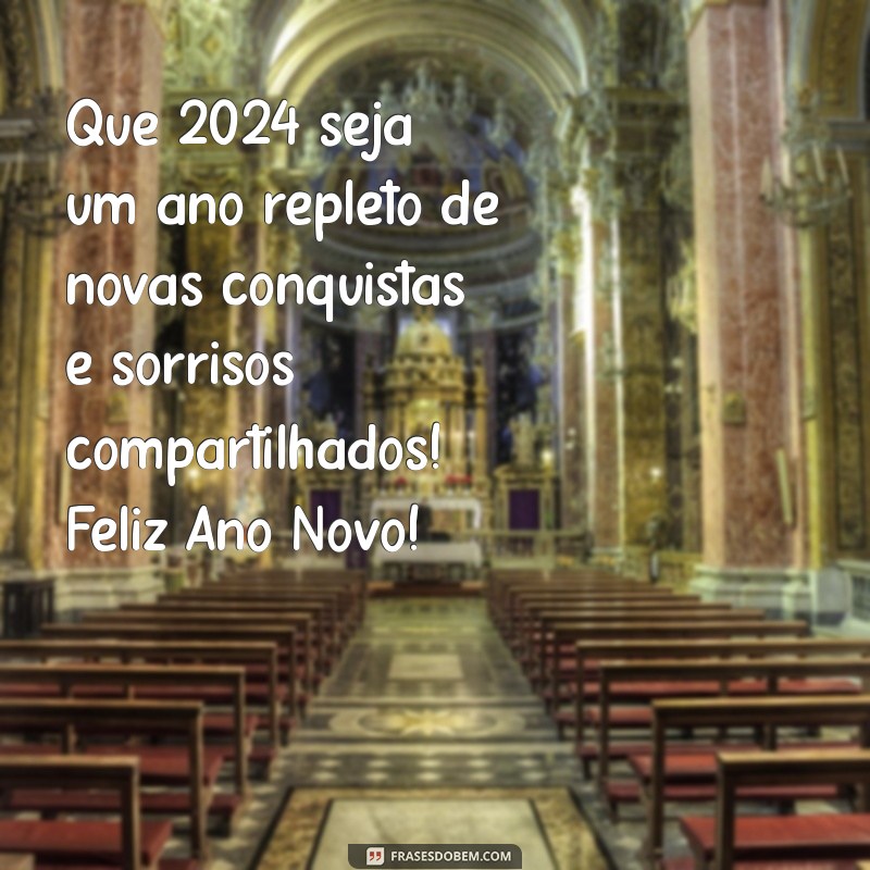 feliz ano novo 2024 frases Que 2024 seja um ano repleto de novas conquistas e sorrisos compartilhados! Feliz Ano Novo!