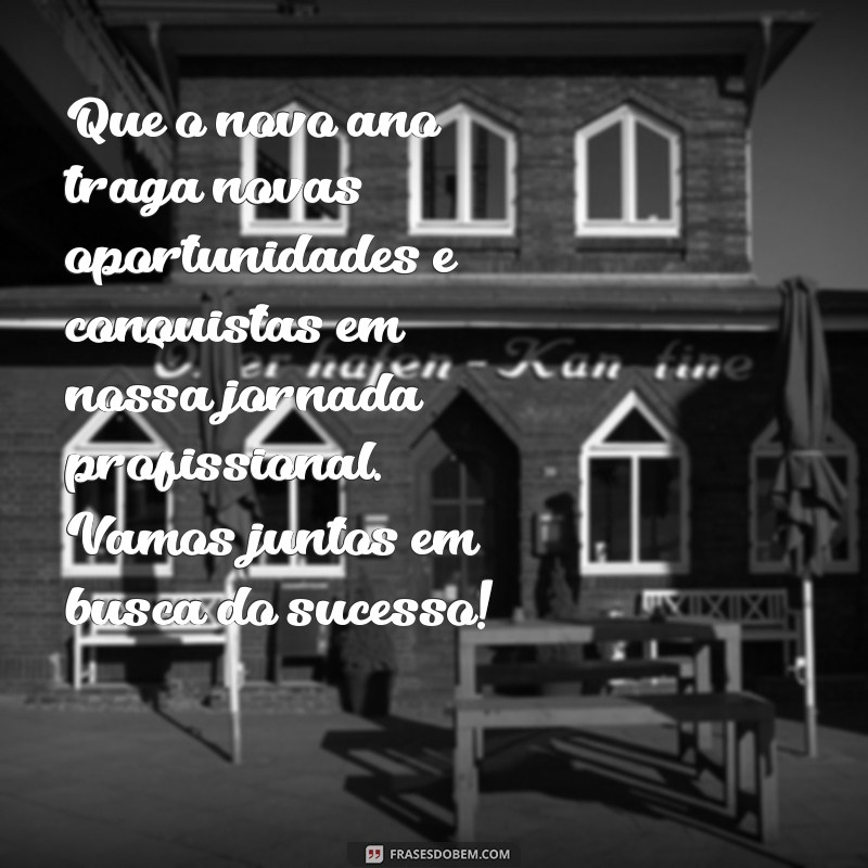 mensagem de ano novo trabalho Que o novo ano traga novas oportunidades e conquistas em nossa jornada profissional. Vamos juntos em busca do sucesso!