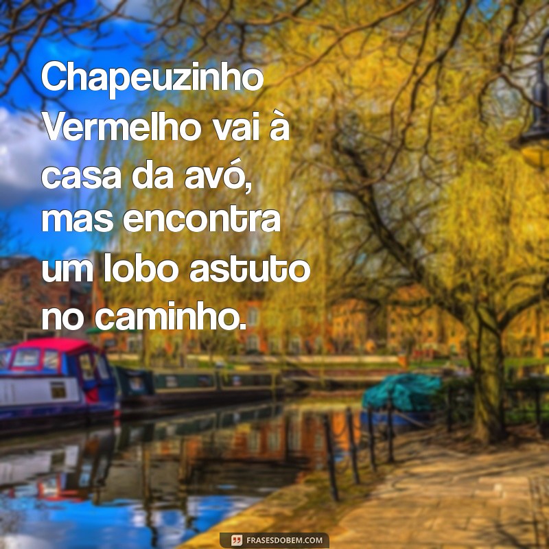 resumo chapeuzinho vermelho Chapeuzinho Vermelho vai à casa da avó, mas encontra um lobo astuto no caminho.