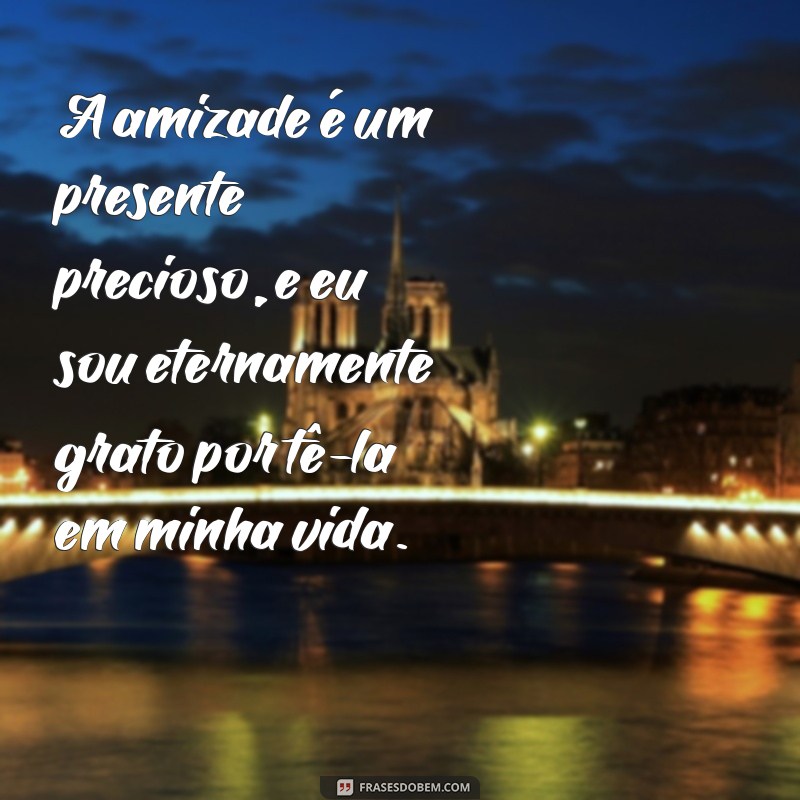 gratidão pela amizade A amizade é um presente precioso, e eu sou eternamente grato por tê-la em minha vida.