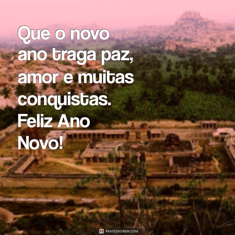 recado de feliz ano novo Que o novo ano traga paz, amor e muitas conquistas. Feliz Ano Novo!