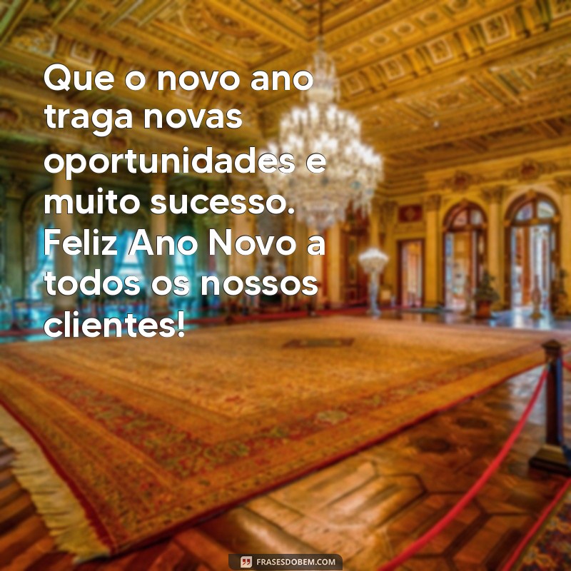 mensagem feliz ano novo clientes Que o novo ano traga novas oportunidades e muito sucesso. Feliz Ano Novo a todos os nossos clientes!