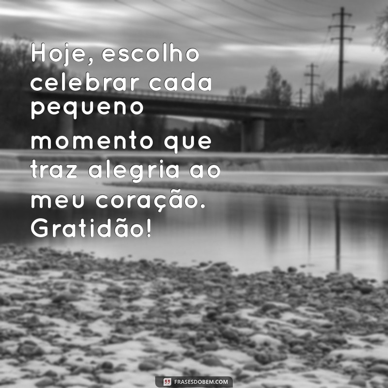 mensagem de alegria e gratidão Hoje, escolho celebrar cada pequeno momento que traz alegria ao meu coração. Gratidão!