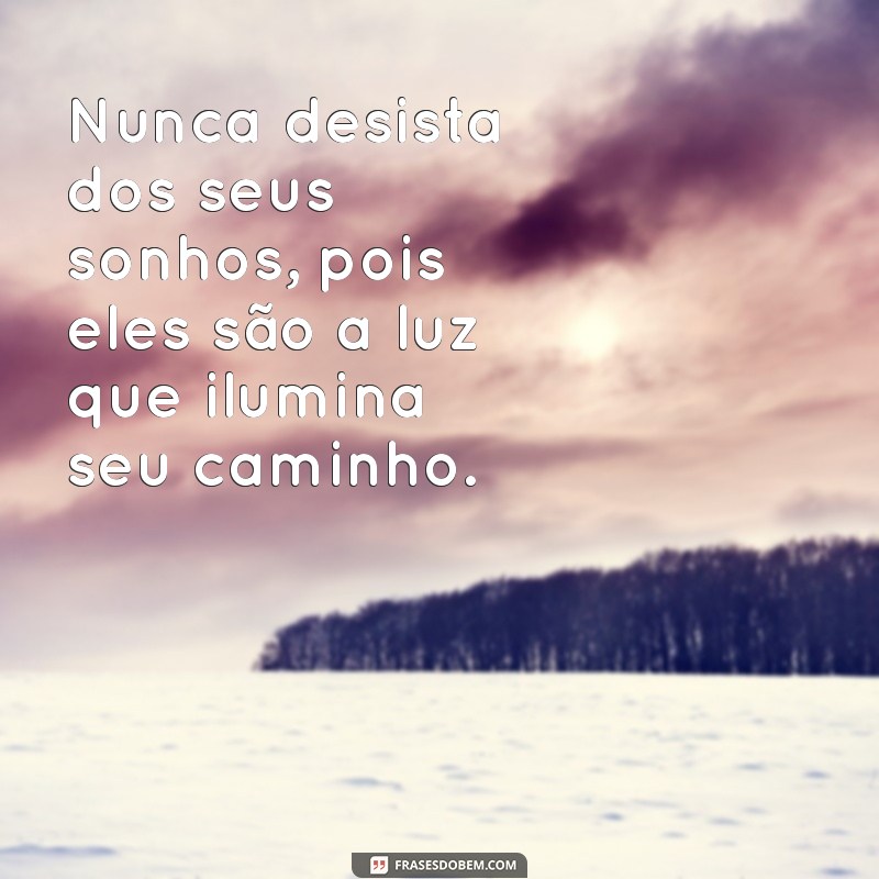 nunca desista dos seus sonhos Nunca desista dos seus sonhos, pois eles são a luz que ilumina seu caminho.