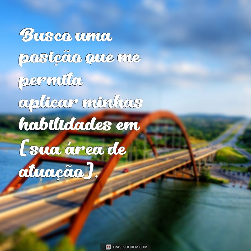 o'que colocar de objetivo no curriculo Busco uma posição que me permita aplicar minhas habilidades em [sua área de atuação].