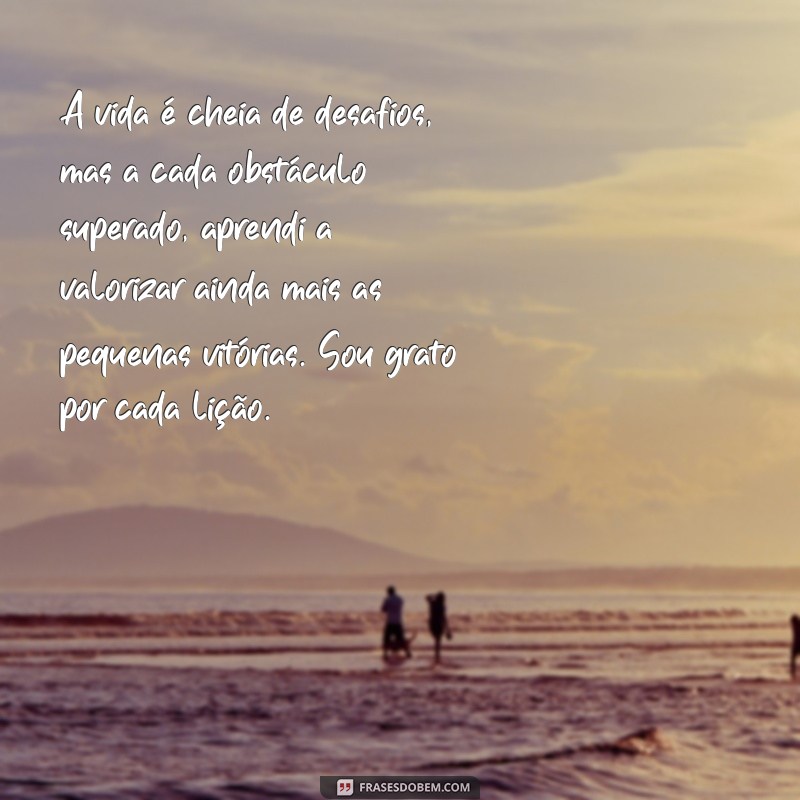 texto de superação e gratidão A vida é cheia de desafios, mas a cada obstáculo superado, aprendi a valorizar ainda mais as pequenas vitórias. Sou grato por cada lição.