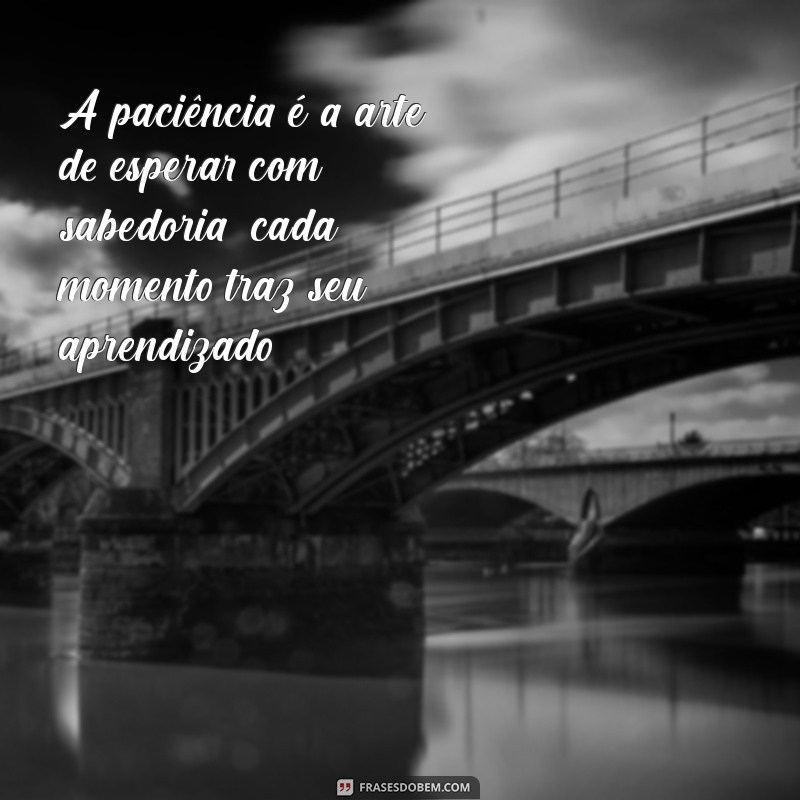 mensagem de sabedoria e paciência A paciência é a arte de esperar com sabedoria; cada momento traz seu aprendizado.