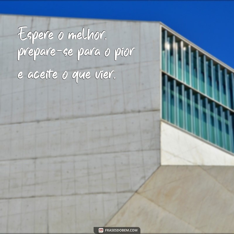 espere o melhor prepare-se para o pior e aceite o que vier Espere o melhor, prepare-se para o pior e aceite o que vier.