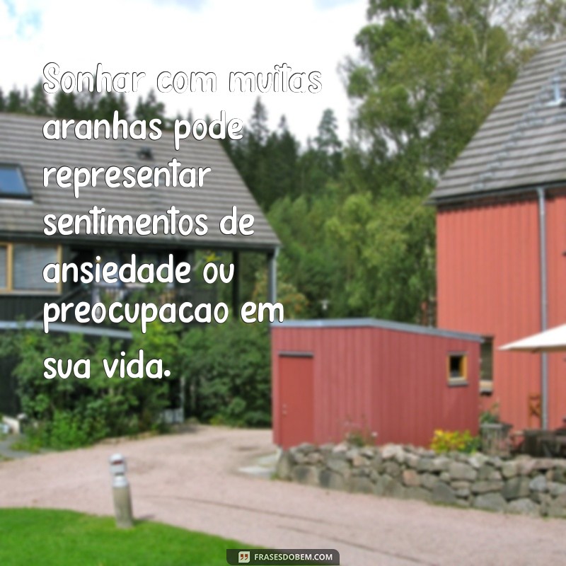 o'que significa sonhar com muitas aranhas Sonhar com muitas aranhas pode representar sentimentos de ansiedade ou preocupação em sua vida.