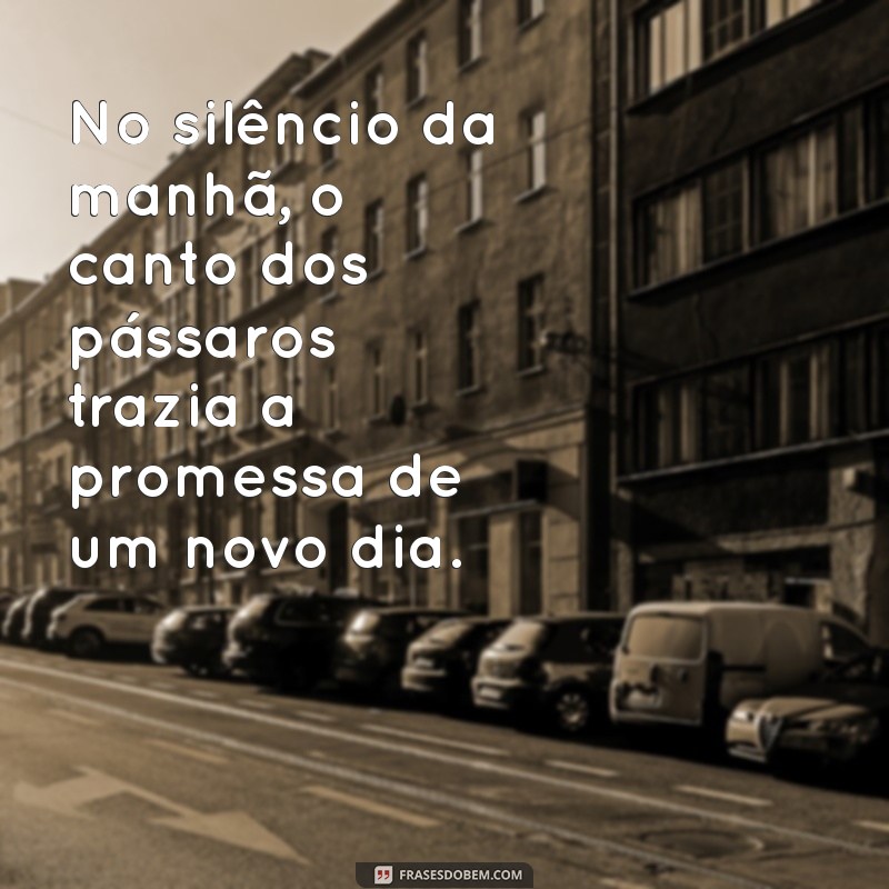 prosa exemplos pequenos No silêncio da manhã, o canto dos pássaros trazia a promessa de um novo dia.