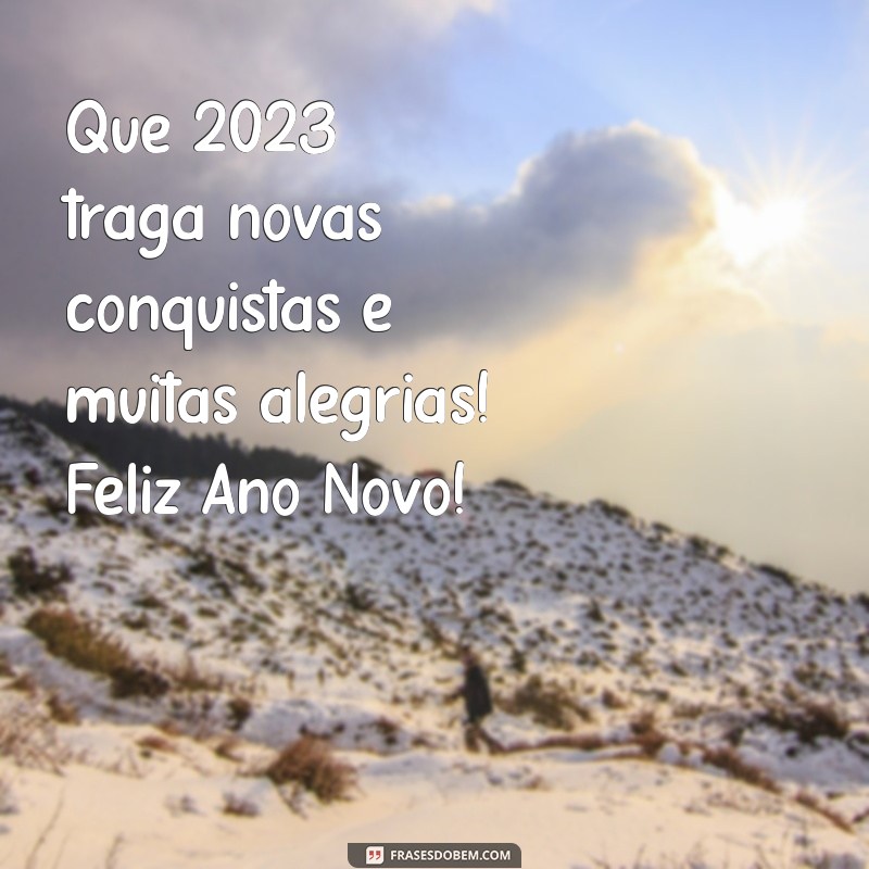 mensagem de feliz ano novo 2023 para whatsapp Que 2023 traga novas conquistas e muitas alegrias! Feliz Ano Novo!