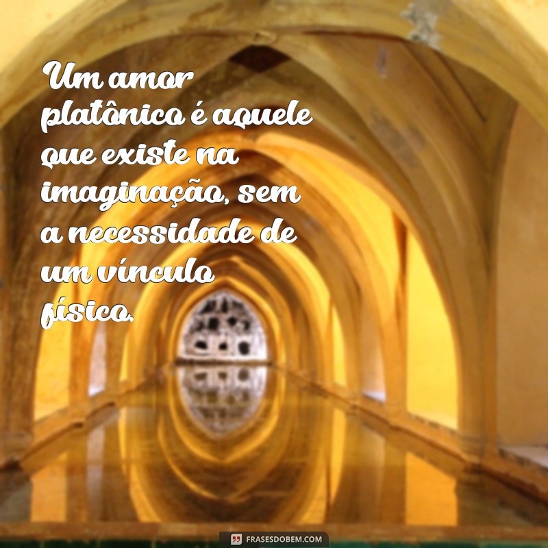 o que é um amor platônico por alguém Um amor platônico é aquele que existe na imaginação, sem a necessidade de um vínculo físico.