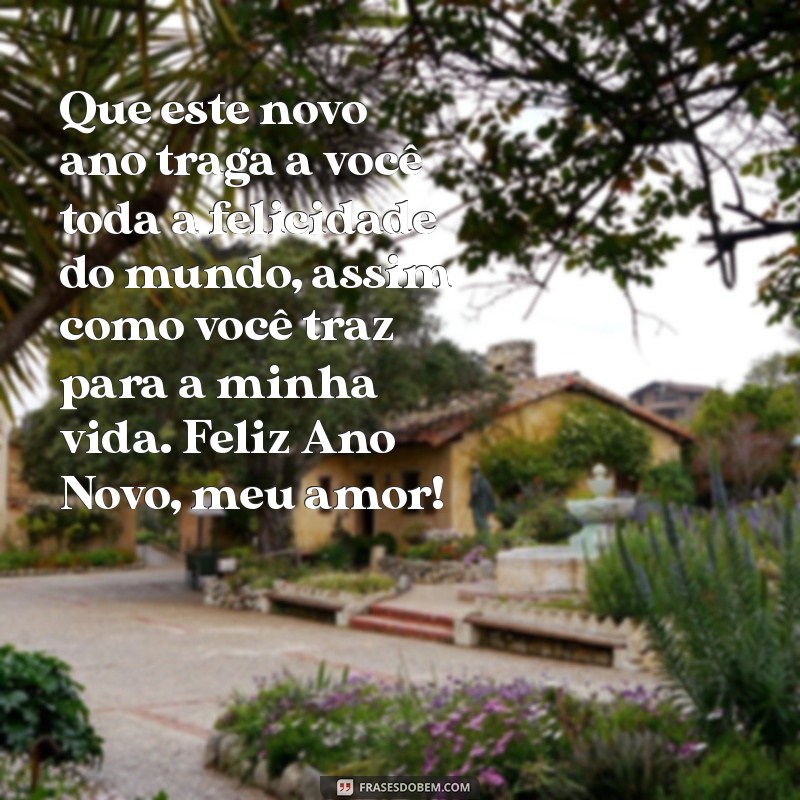 texto de feliz ano novo para uma pessoa especial Que este novo ano traga a você toda a felicidade do mundo, assim como você traz para a minha vida. Feliz Ano Novo, meu amor!