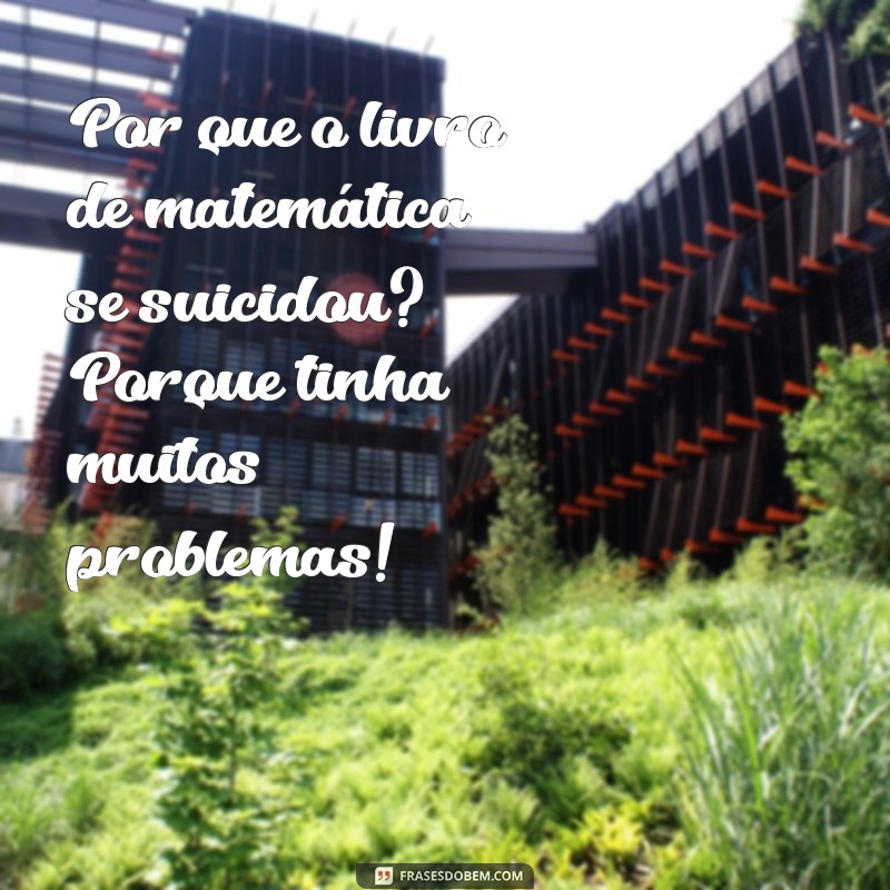 piadas engraçadas para enviar por mensagem Por que o livro de matemática se suicidou? Porque tinha muitos problemas!