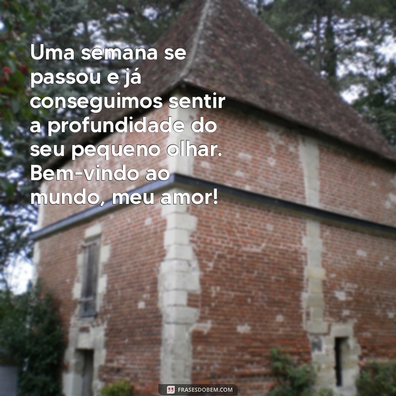 1 semana de vida do bebê texto Uma semana se passou e já conseguimos sentir a profundidade do seu pequeno olhar. Bem-vindo ao mundo, meu amor!