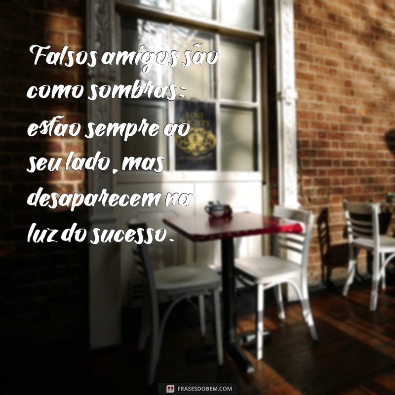 frases para falso amigo Falsos amigos são como sombras: estão sempre ao seu lado, mas desaparecem na luz do sucesso.