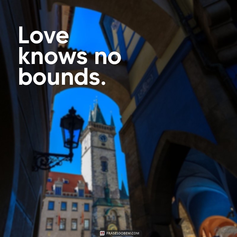 frases curtas de amor em inglês Love knows no bounds.