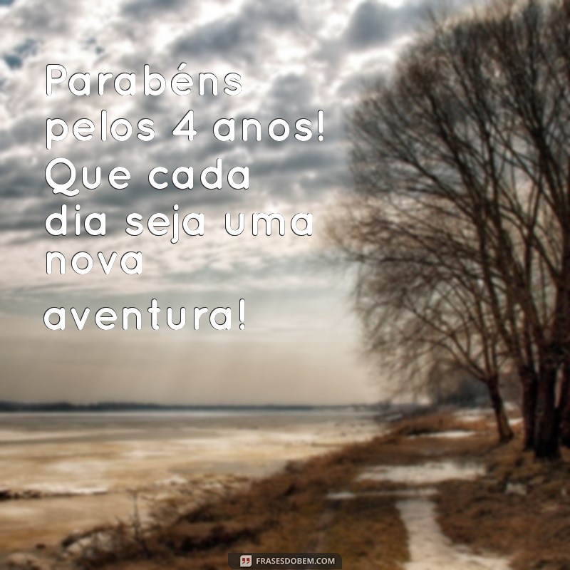 feliz 4 anos de vida Parabéns pelos 4 anos! Que cada dia seja uma nova aventura!