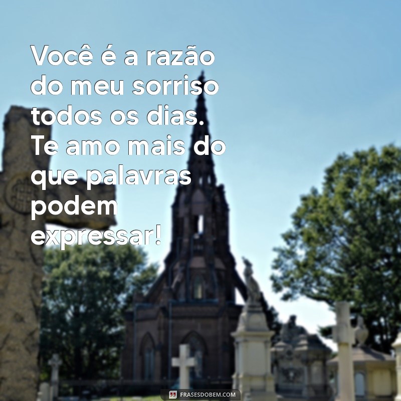 mensagem para alegrar a namorada Você é a razão do meu sorriso todos os dias. Te amo mais do que palavras podem expressar!