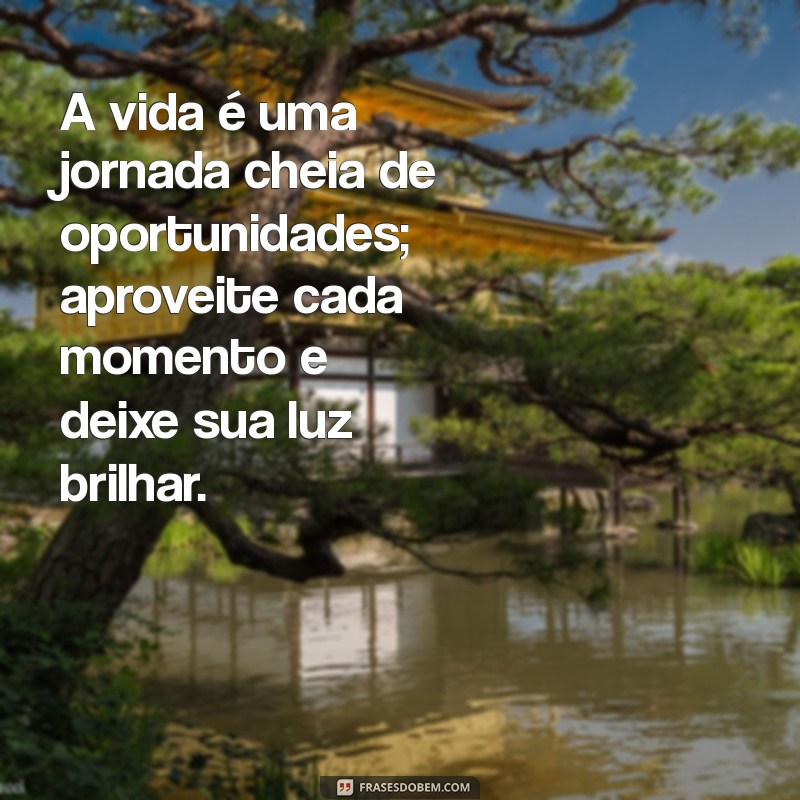 mensagem positivas sobre a vida A vida é uma jornada cheia de oportunidades; aproveite cada momento e deixe sua luz brilhar.