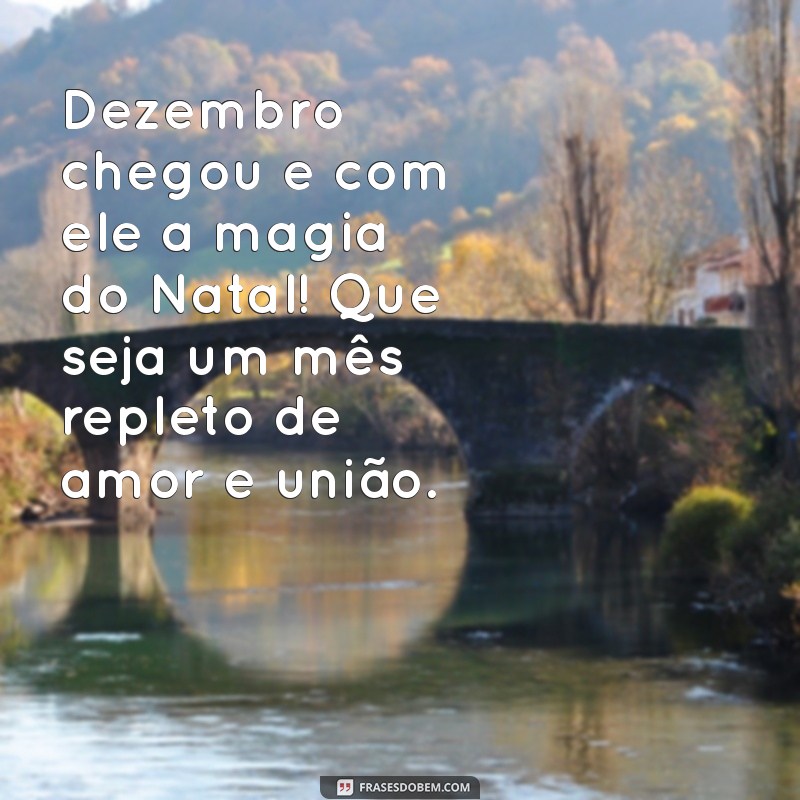 dezembro chegou mensagem Dezembro chegou e com ele a magia do Natal! Que seja um mês repleto de amor e união.