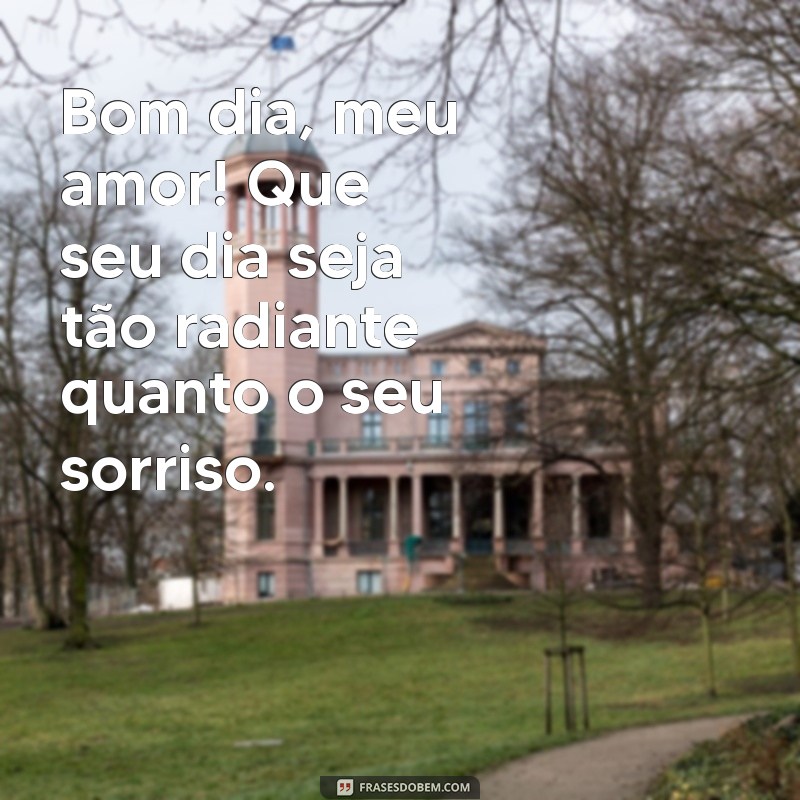 frases para meu amor de bom dia Bom dia, meu amor! Que seu dia seja tão radiante quanto o seu sorriso.