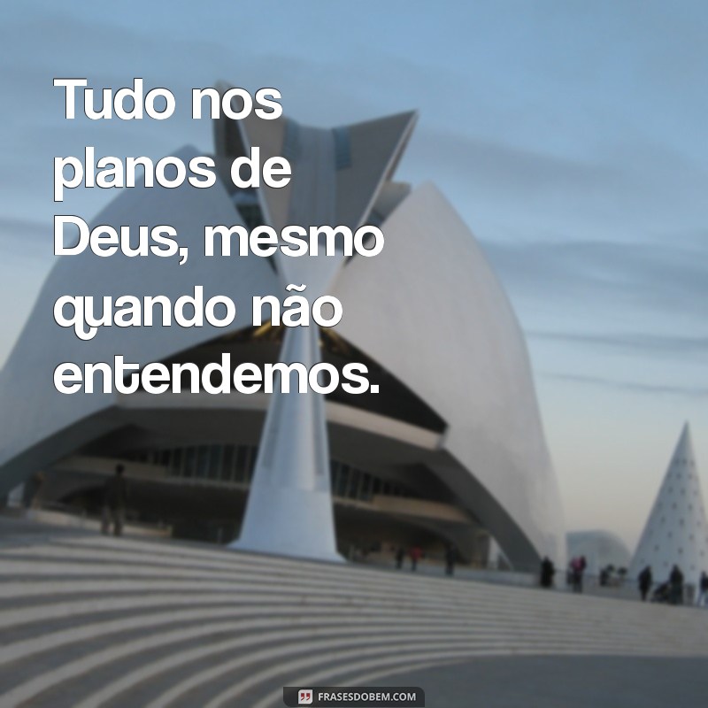 tudo nos planos de deus Tudo nos planos de Deus, mesmo quando não entendemos.