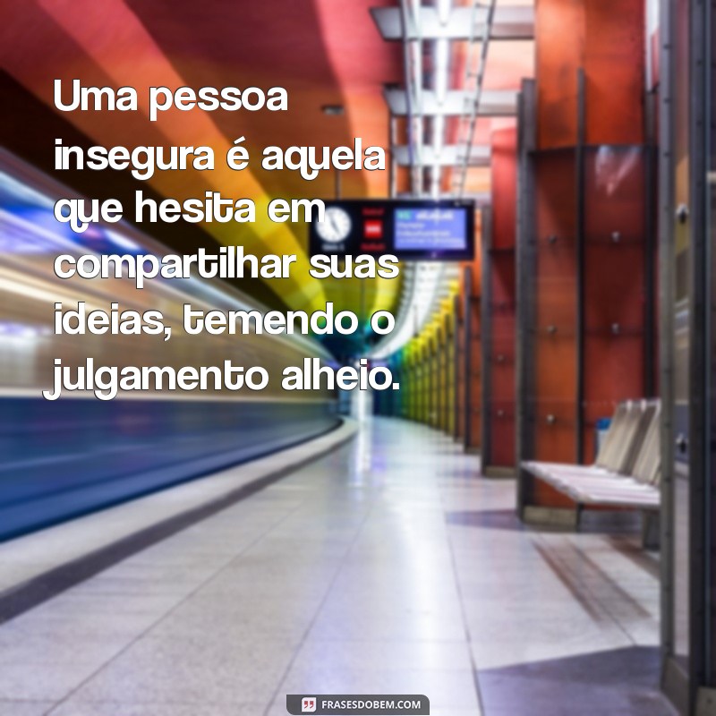 uma pessoa insegura Uma pessoa insegura é aquela que hesita em compartilhar suas ideias, temendo o julgamento alheio.