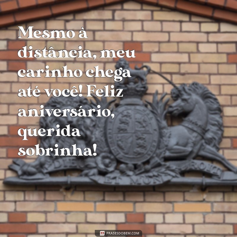 mensagem de aniversário para sobrinha que está longe Mesmo à distância, meu carinho chega até você! Feliz aniversário, querida sobrinha!