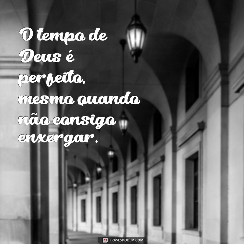 o tempo de deus na minha vida O tempo de Deus é perfeito, mesmo quando não consigo enxergar.