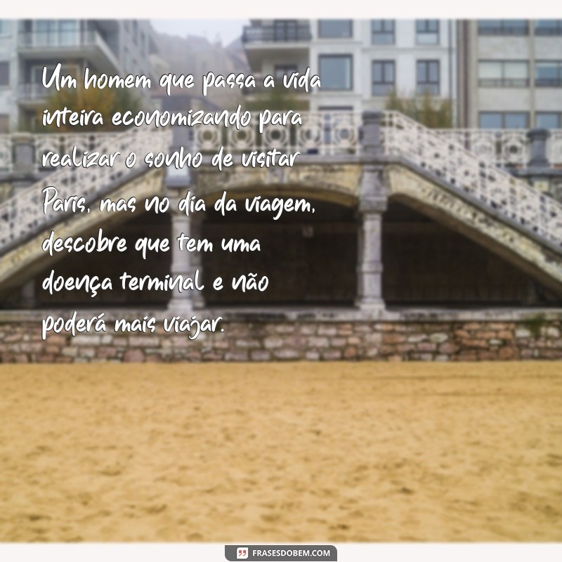histórias tristes para chorar Um homem que passa a vida inteira economizando para realizar o sonho de visitar Paris, mas no dia da viagem, descobre que tem uma doença terminal e não poderá mais viajar.