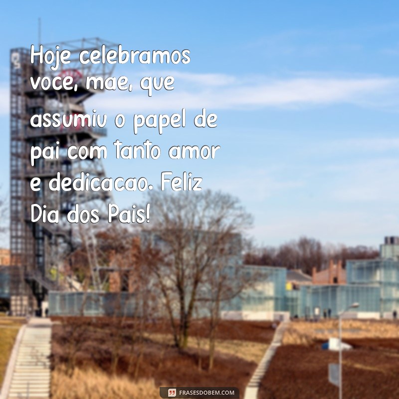 texto de feliz dia dos pais para mae Hoje celebramos você, mãe, que assumiu o papel de pai com tanto amor e dedicação. Feliz Dia dos Pais!